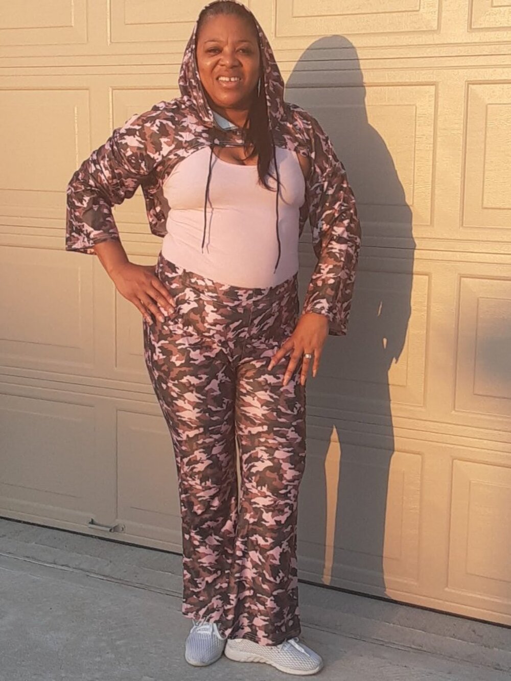 Pink & Brown Camouflage Womens Hooded Top & Flared Pants Set - Picture 5 of 5